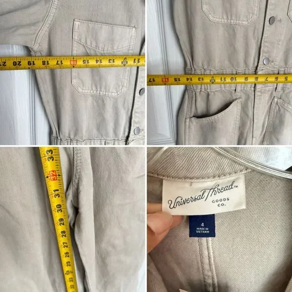 NWT Women's Denim Baggy Jumpsuit - Universal Thread Beige One Piece Size 4 - Picture 12 of 16
